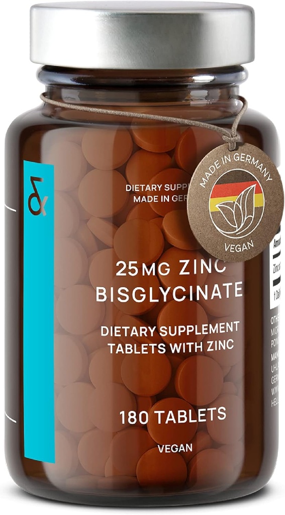 CLAV® Bisglycinate de zinc 25mg - 180 comprimés (6 mois d'approvisionnement) - Supplément naturel de zinc chélaté - Glycinat de zinc végétalien pour immunone et soutien de la peau