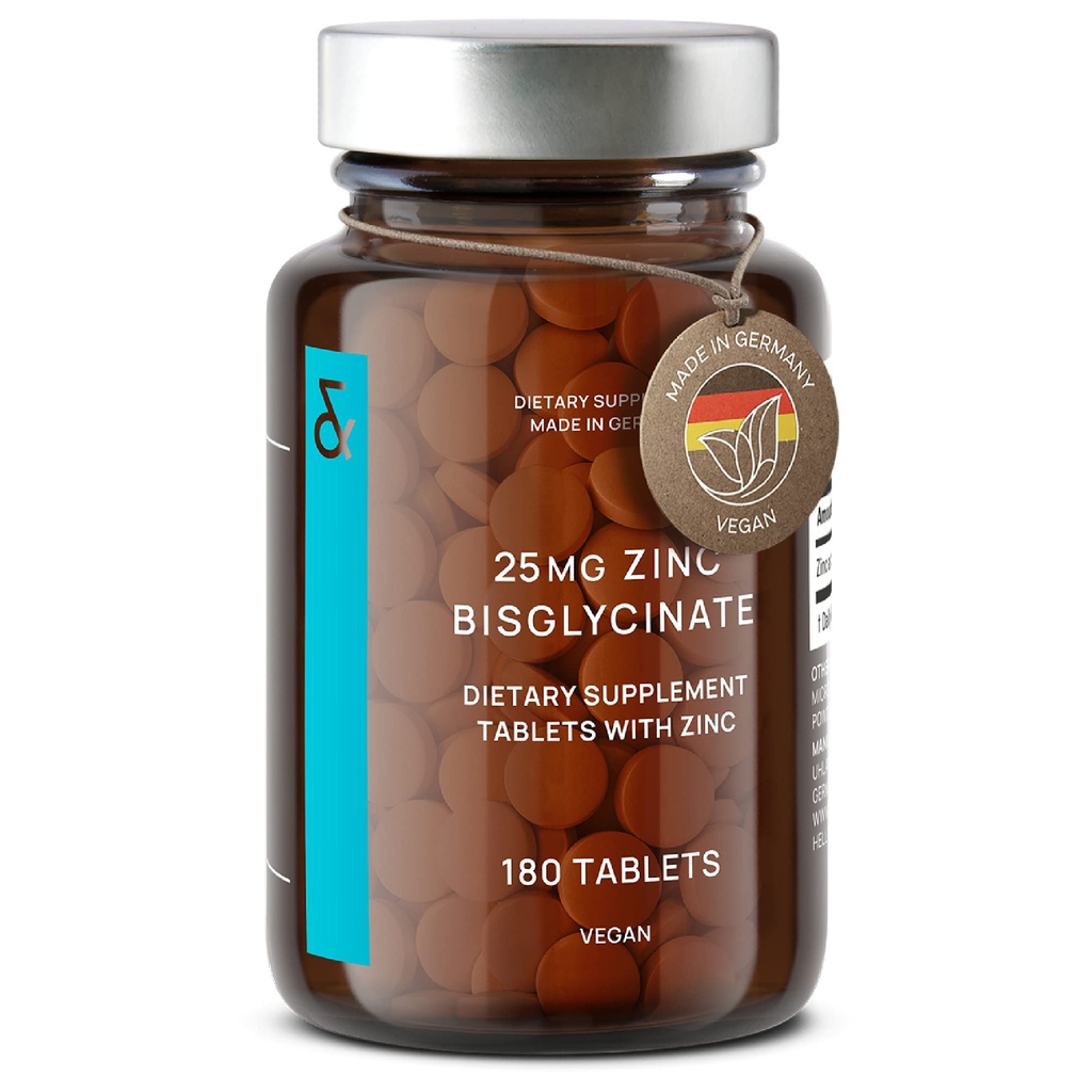 CLAV® Bisglycinate de zinc 25mg - 180 comprimés (6 mois d'approvisionnement) - Supplément naturel de zinc chélaté - Glycinat de zinc végétalien pour immunone et soutien de la peau