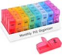 GRENCYCLE Monthly Pill Organizer 2 fois par jour, 30 jours Pill Box AM PM, 4 semaines Pill Cases, un mois Pill Medicine Container Petits compartiments séparés pour tenir les vitamines, huile de poisson, suppléments