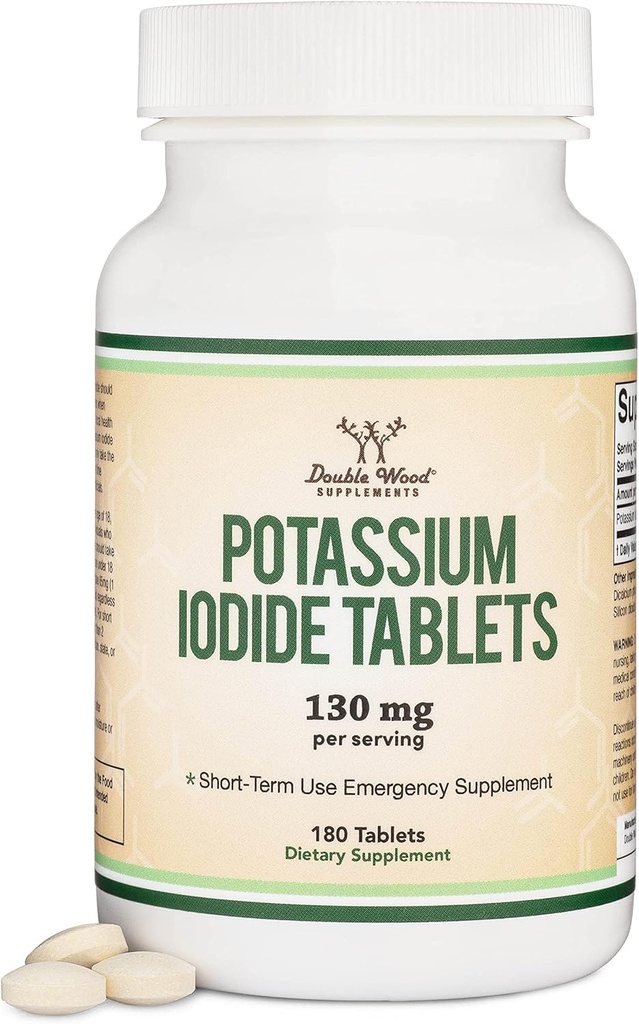 Iodide de potassium 130mg Comprimés - Utilisation d'urgence pour l'exposition - 180 Compte, 3 mois d'approvisionnement - Suppléments en bois double