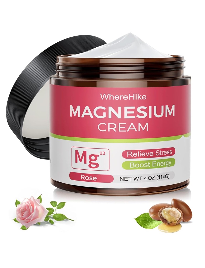 Crème naturelle de magnésium topique pour le sommeil, Lotion de magnésium pour la douleur et les crampes des jambes, Détente musculaire,Calme, Hydratation profonde pour le soin de la peau. (Rose-1)