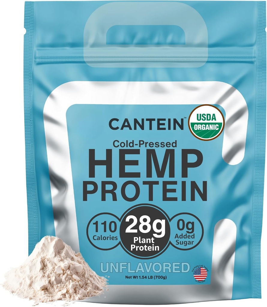 Poudre de protéines de chanvre biologique, à base de plantes et de protéines véganes Shake, Lactose et produits laitiers sans gluten, propre et naturel- non aromatisé (20 portions)