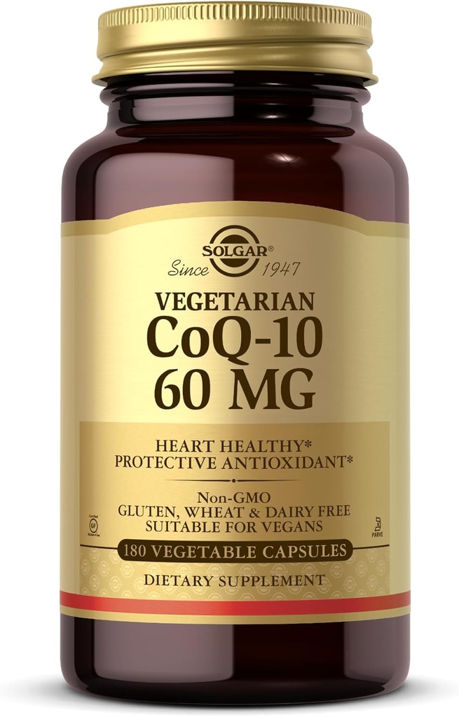 Solgar Vegetarian CoQ-10 60 mg - 180 Capsules végétales - Antioxydant protecteur - Non-OGM, végétalien, sans gluten, sans lait, sans casher - 180 portions