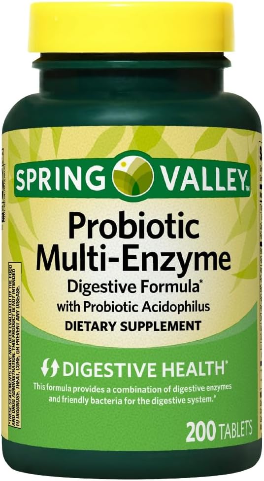 Tablettes de formule digestive multienzymes probiotiques de Spring Valley, 200 Nombre
