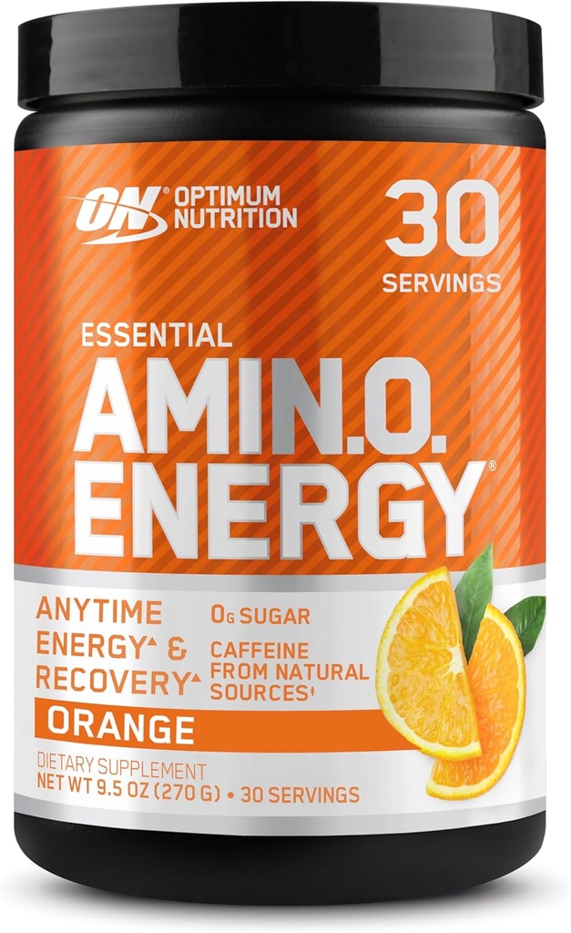 Optimum Nutrition Amino Energy - Pré-entraînement avec thé vert, BCAA, acides aminés, Keto Friendly, extrait de café vert, poudre d'énergie - refroidisseur orange, 30 portions (paquetage mai Vary)