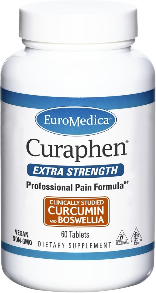 EuroMedica Curaphen Extra Strength - 60 comprimés - Formule professionnelle - Potent Curcumin & Boswellia avec DLPA & Nattokinase - Très Absorbable - 60 portions