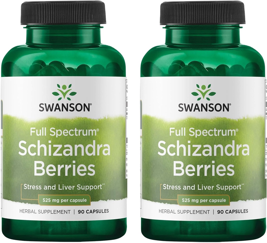 Swanson Full Spectrum Schizandra Berries - Supplément à base de plantes Promouvoir le stress et la santé du foie - Aide à faciliter le corps et l'esprit avec les ingrédients naturels - (90 capsules, 525mg chacune) (2 pack)