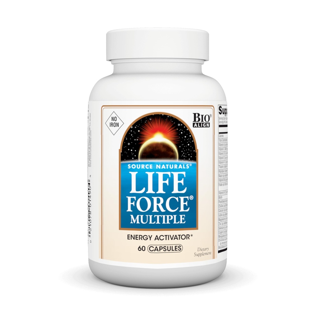 Source Naturals Life Force Multiple sans fer quotidien Multivitamine haute puissance Vitamines essentielles, minéraux, antioxydants et nutriments - Energy & Immune Boost* - 60 capsules