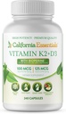 California Essentials Vitamin K2 + VIT D3 5000 IU with BioPerine for Maximum Absorption - Heart, Bone, Immune Support Supplement - Non-GMO, Dairy/Soy/Gluten-Free - 240 Veggie Capsules