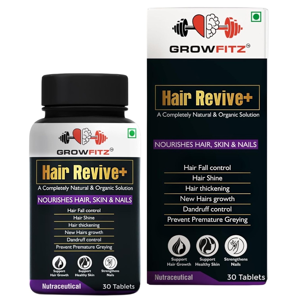 Cheveux Revive+--Ayurvédique et 100% naturel. Croissance des cheveux, peau, ongles. Pour les hommes et les femmes - 30 comprimés veg (Pack de 1)