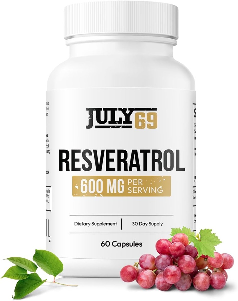 Capsules de resvératrol 600mg par portion, Capsules de supplément alimentaire antioxydantes, 60 Capsules dans 1 bouteille, Fabriqué aux États-Unis
