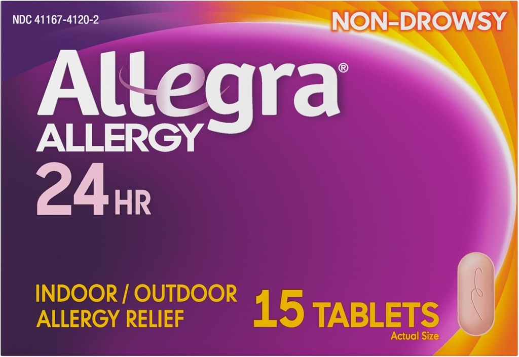 Allegra Adult 24HR Non-Drowsy Antihistamine, 15 Tablets, Fast-Acting Allergy Symptom Relief, 180 mg