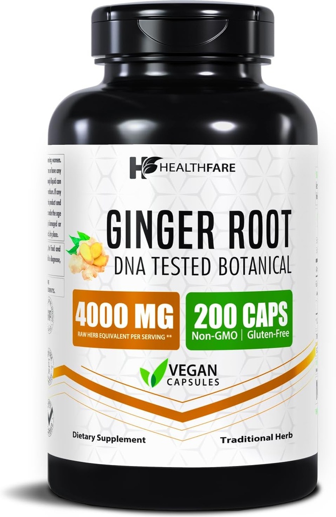 Healthfare Ginger Root Extract 4000mg | Supplement | 200 Vegan Pills | Digestive Support | High Potency | Non-GMO, Gluten-Free | Made in USA