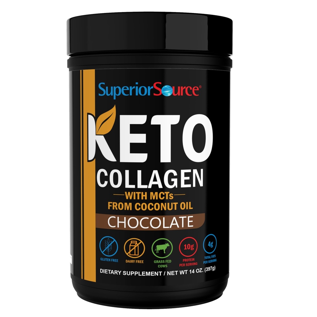 Source supérieure de collagène de kéto - Poudre de protéine de collagène avec huile MCT - Supporte les cheveux, la peau, les ongles et la santé articulaire - Sans lait - Chocolat, 14 oz
