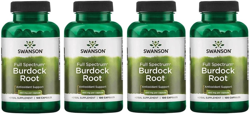 Swanson Burdock Root Rein'&' Support du foie - Detox Skin aide à éliminer les toxines du corps - soutenir bien être et système immunitaire sain - supplément antioxydant à base de plantes (460 mg 100 capsules) 4 Pack