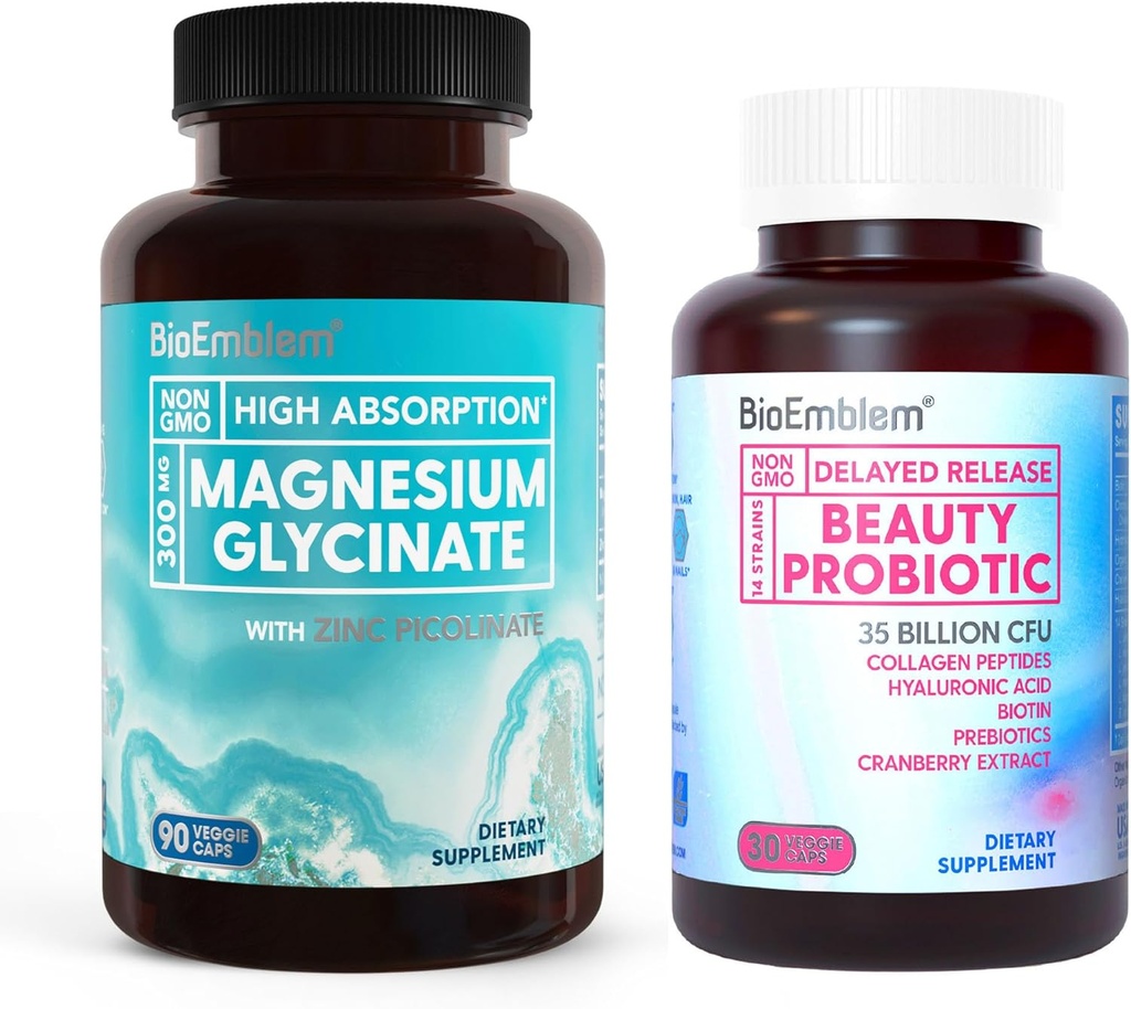 BioEmblem Magnésium Glycinate avec le zinc et les probiotiques de beauté