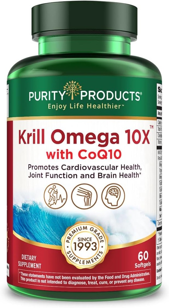 Krill Omega 10X plus EPA & DHA avec CoQ10 Super Formula de produits de pureté. 60 GELS DE LOGEMENT