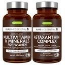 Multivitamine & Minéraux pour les femmes + complexe d'astaxanthine Mélange végétalien, libération prolongée Multivitamine avancée avec fer + naturel 4 mg H. Pluvialis Astaxanthine, par Igennus