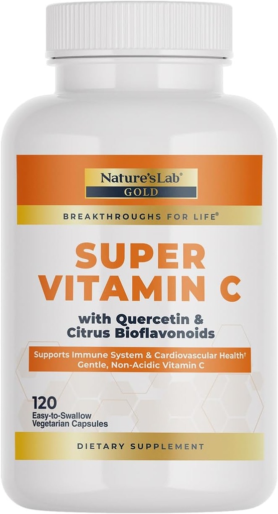 Nature’s Lab Gold Super Vitamin C 1000mg – Immune System Support – Contains Bioflavonoids Complex & Quercetin – Non-Acidic, Non-GMO, Gluten Free, Vegan – 120 Capsules (2 Month Supply)