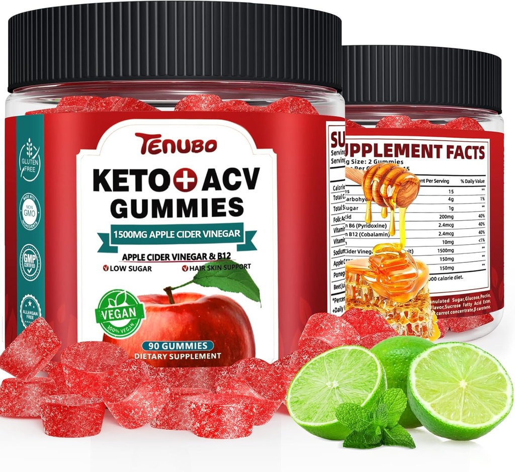(2 Pack) 90 Counter Keto ACV Gummies Formule avec 1500MG 180 Counter Keto ACV Gummies, Keto complément alimentaire pour les femmes hommes - faible sucre et sans gluten