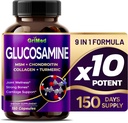 GriMed Glucosamine 12 000mg - X12 Puissance avec MSM, Chondroitin, Collagène, Turmeric pour le bien-être articulaire, Bons Forts, Cartilage Support - USA Fabriqué et testé