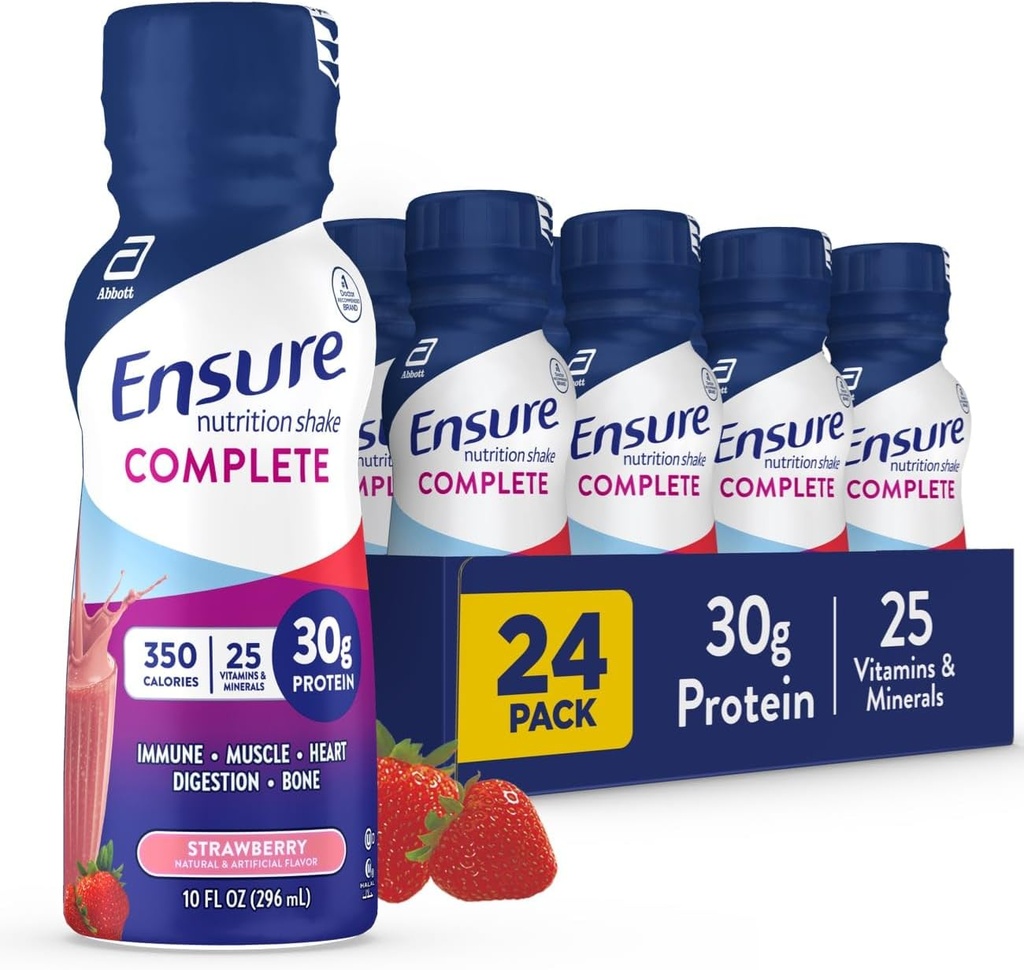 S'assurer que la nutrition complète agite avec 30g de protéines, des nutriments pour la santé immunitaire, des arômes de chocolat et de fraises, des boîtes de 24 (10 fl oz)
