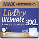 LivDry Ultime Incontinence Adulte Sous-vêtements, Haute Absorbence, Protection contre les couffons de fuite (XXX-Grand (9 comte))