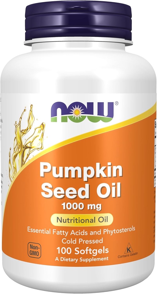 NOW Supplements, Pumpkin Seed Oil 1000 mg with Essential Fatty Acids and Phytosterols, Cold Pressed, 100 Softgels