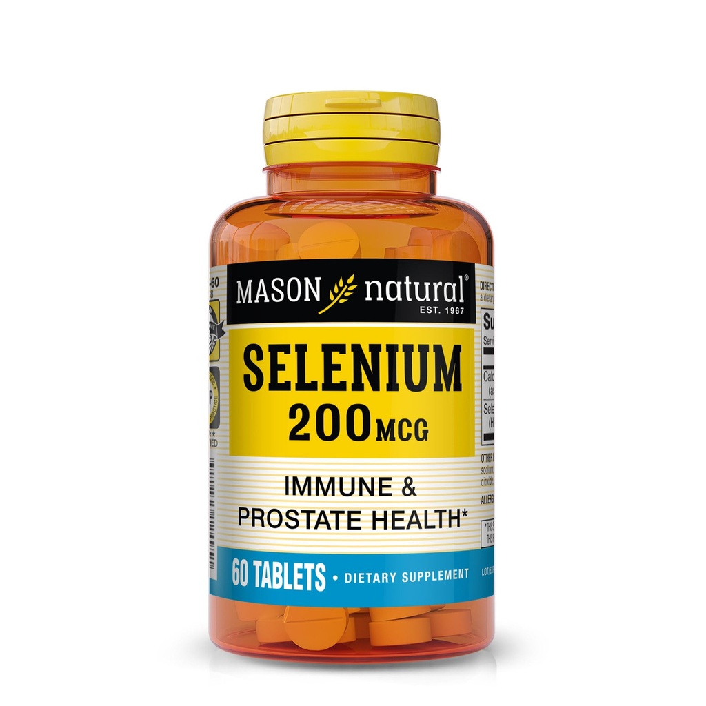 Mason Natural Selenium 200 mcg - Supplément antioxydant pour le soutien immunitaire et la santé de la prostate, Trace Mineral essentiel, 60 comprimés