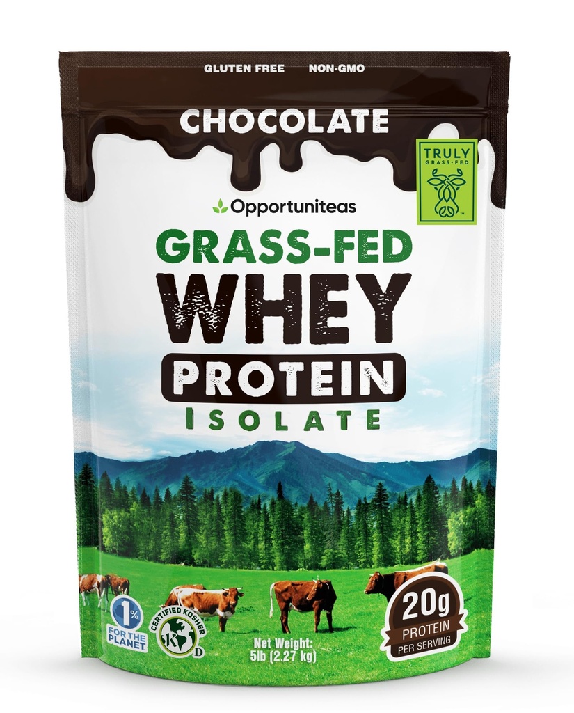 Opportuniteas Poudre Isolée aux protéines de la farine de chocolat à l'herbe - 20g Poudre de protéines sans édulcorants artificiels, vaches sans hormones, non OGM - 5lb