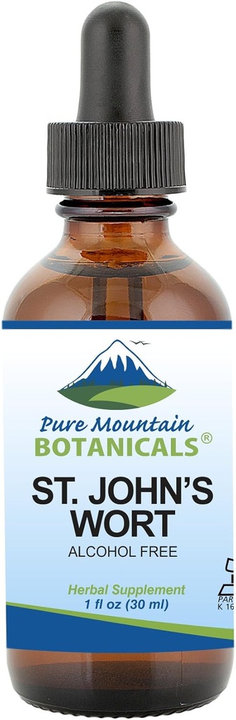 Pure Mountain Botanicals St Johns Teinture de millepertuis – Casher liquide St. Johns Wort Extrait sans alcool 500mg Supplément végétalien