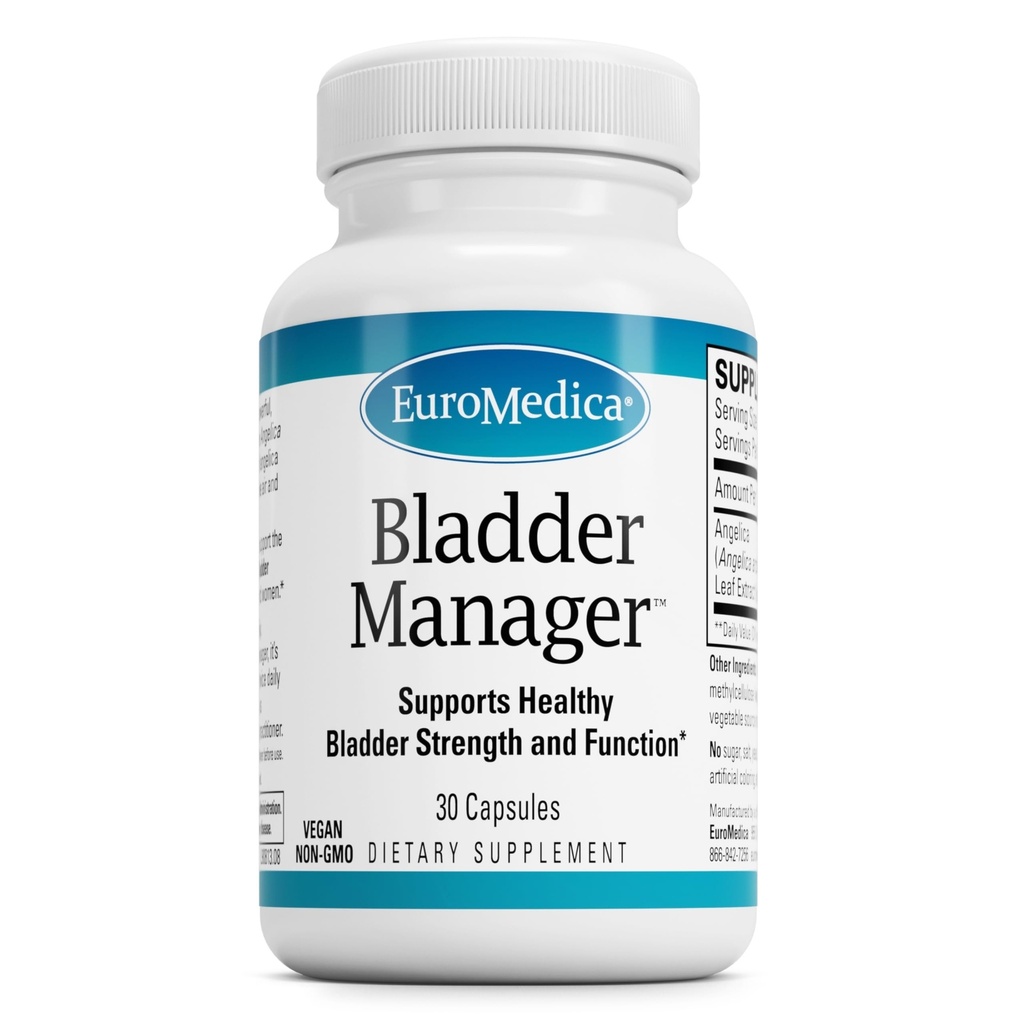 EuroMedica Bladder Manager - Supplément de soutien Bladder - Supplément diététique avec extrait de feuille d'Angelica - Capsules véganes pour aider la fonction et la santé du tube urinaire - 30 Capsules
