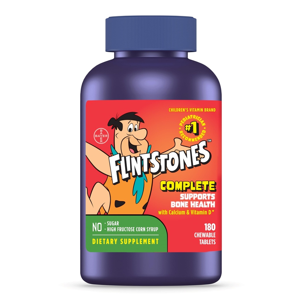 Flitstones Vitamines Chewable Kids Vitamines, Multivitamine complète pour les enfants et les tout-petits avec fer, calcium, vitamine C, vitamine D et plus, 180 compte(Pack of 1)(Packaging May Vary)