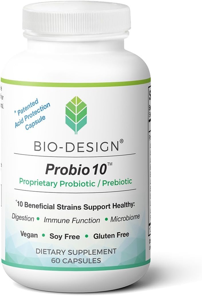 Probio10 - Supplément probiotique et prébiotique quotidien - 10 milliards d'UFC, 10 souches bénéfiques d'aide à la digestion, à la régularité, à la fonction immunitaire et à la santé des intestins - 60 capsules résistantes aux acides