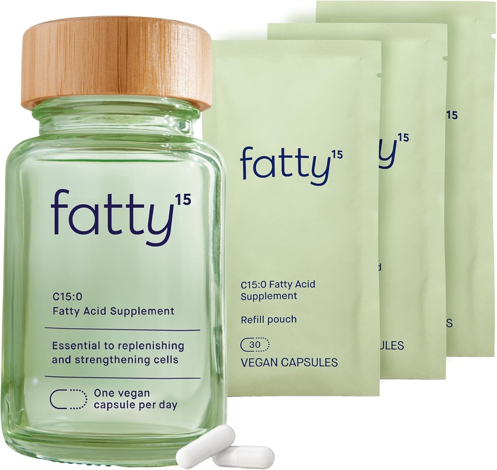 Fatty15 C15:0 Supplément à l'acide pentadécanoïque Le Nutriment Longévité - 90 Capsules Vegan - 3x Avantages cellulaires de l'huile de poisson Oméga 3 Suppléments - Gut santé, soutien du foie et santé mitochondriale