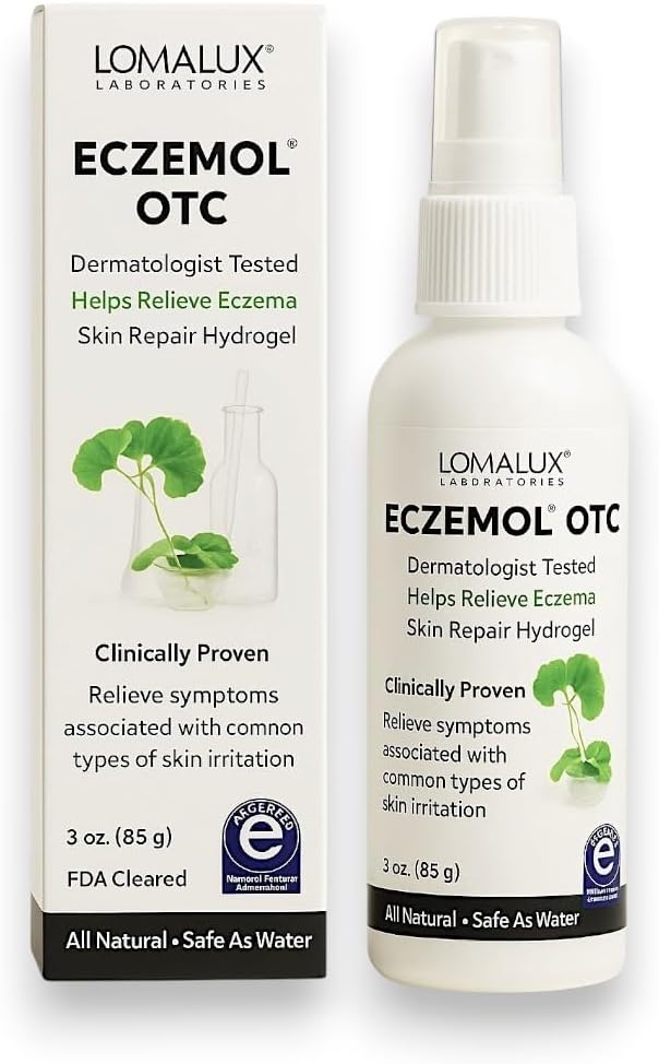 Loma Lux New Eczemol OTC Spray naturel et non sting Hypochlorous pour l'eczéma, les plaies, les brûlures, les coupures, la dermatite par radiation, l'irritation cutanée, les coups de soleil, la peau démangeaison, pour les enfants et les adultes (8 Fl Oz.)