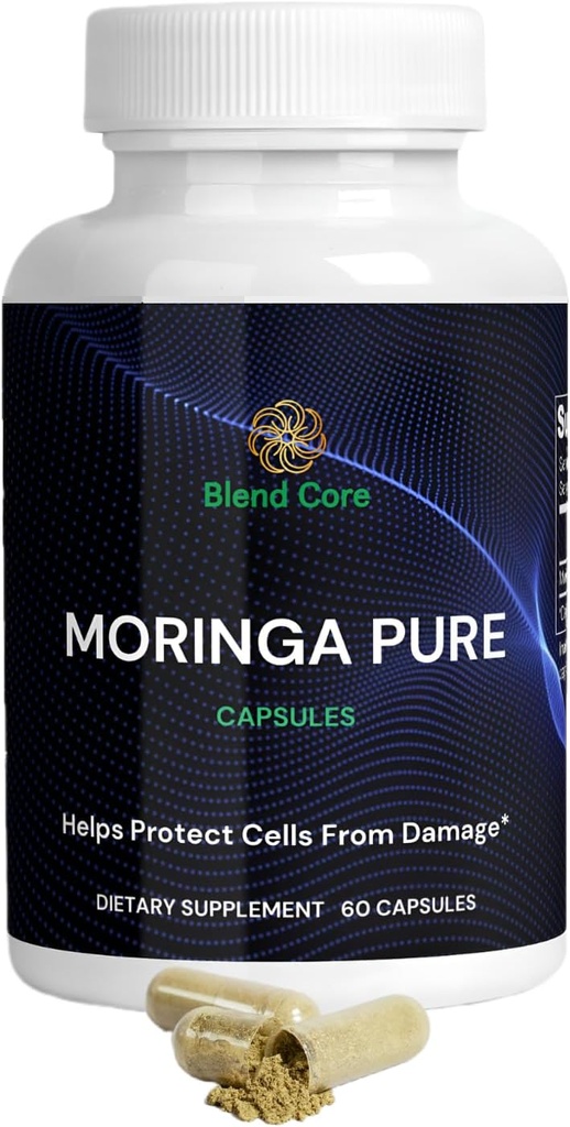 Moringa Capsules Antioxydantes - Natural Moringa Oleifera - 800 MG Énergie, métabolisme et soutien immunitaire.