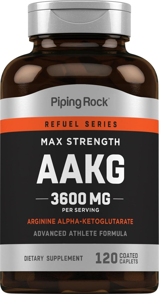 Piping Rock AAKG Supplement 120 Caplets $ 3600 mg $ Supplément Arginine Alpha-Kétoglutarate $ Enhancer oxyde nitrique $ Max Strength $ Végétarien, Non-OGM, Sans gluten