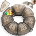 Organisateur hebdomadaire de pilules, TPU caoutchouteux, conteneur de pilules de voyage 7 jours, avec 7 grands compartiments, idéal pour les vitamines et suppléments quotidiens, coque de pilules mignonnes avec grandes lettres et braille (Grey)