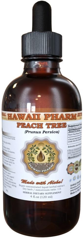 Extrait liquide d'arbre de pêche HawaiiPharm, arbre de pêche (Prunus persica) Teinture en poudre d'écorce, supplément à base de plantes, Fabriqué aux États-Unis, 4 fl.oz