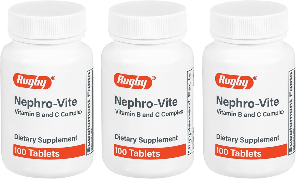 Rugby Nephro-Vite Comprimés complexes de vitamine B et C - Supplément diététique - 100 Compte (3 paquets)