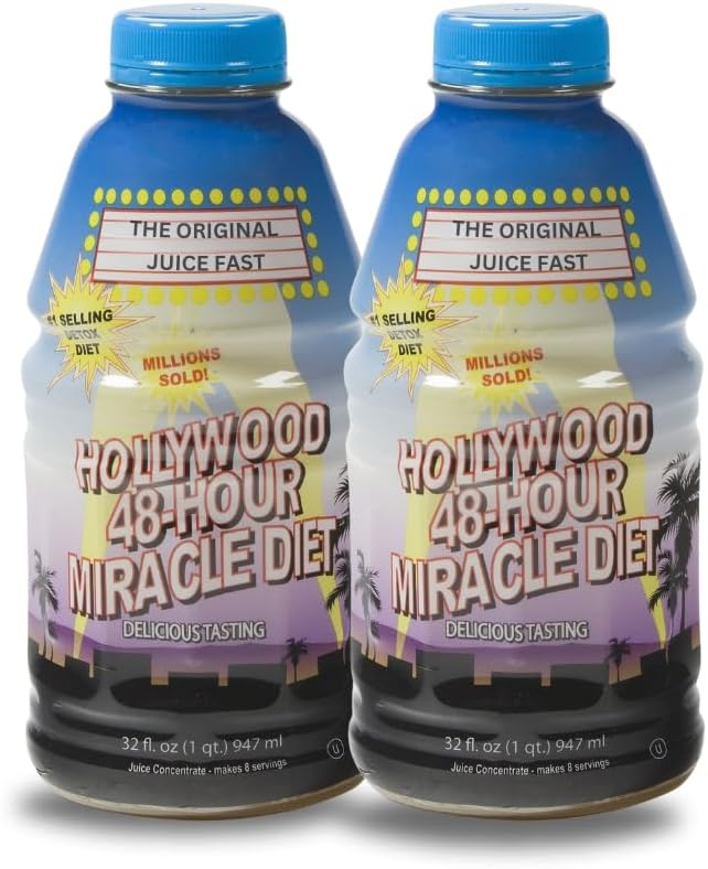 Hollywood Diet - 48 heures Miracle Fruit Juice Cleanse Diet 2-Pack, Detox Cleanse pour la perte de poids et le rajeunissement, substitut d'aliments, régime d'action rapide, boisson perte de poids, 32 Fl. Oz.