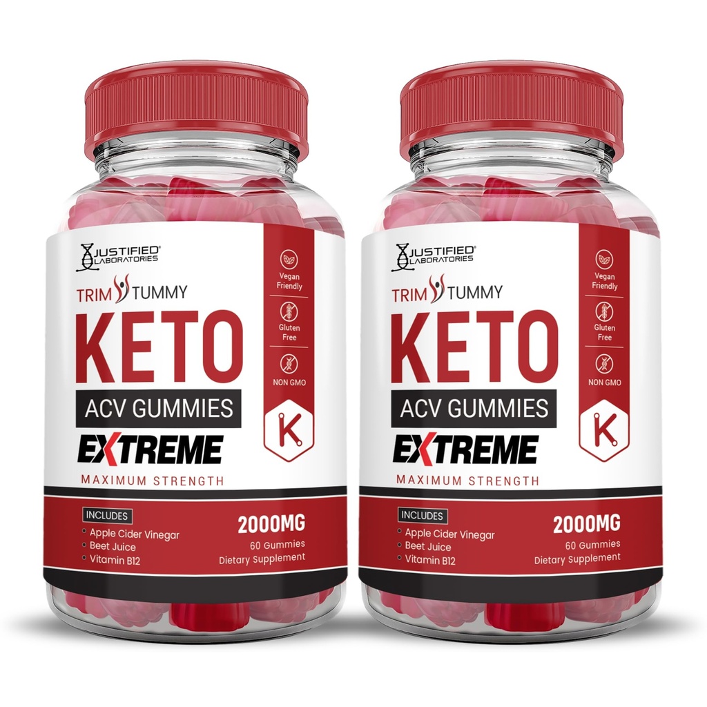 Laboratoires justifiés (2 Pack Tummy Keto ACV Gummies Extreme 2000MG Trim Tummy Keto Gummies Vinaigre de cidre de pomme préparé avec du jus de betterave à grenade en poudre B12 Vegan Non OGM 120 Gummys