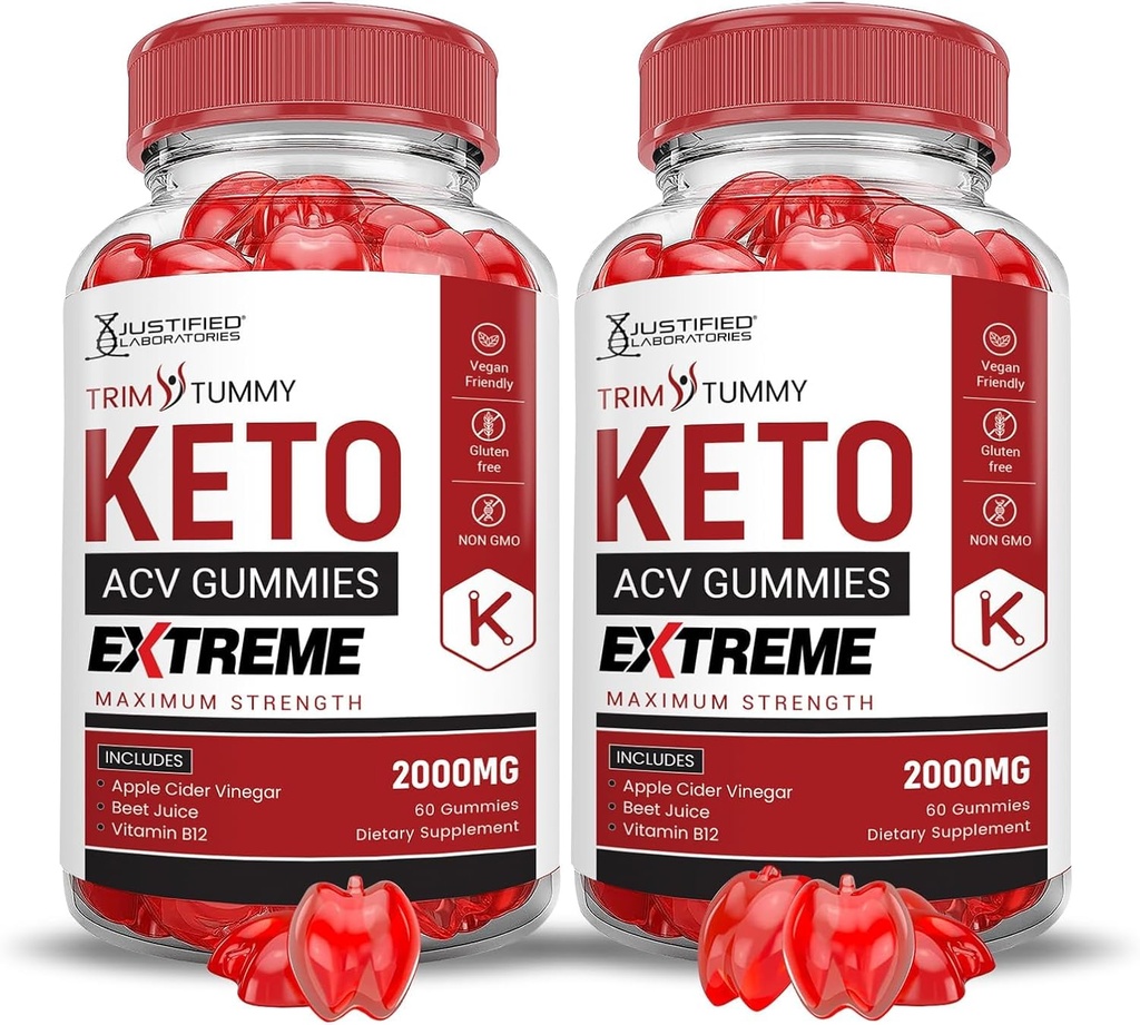 Laboratoires justifiés (2 Pack Tummy Keto ACV Gummies Extreme 2000MG Trim Tummy Keto Gummies Vinaigre de cidre de pomme préparé avec du jus de betterave à grenade en poudre B12 Vegan Non OGM 120 Gummys