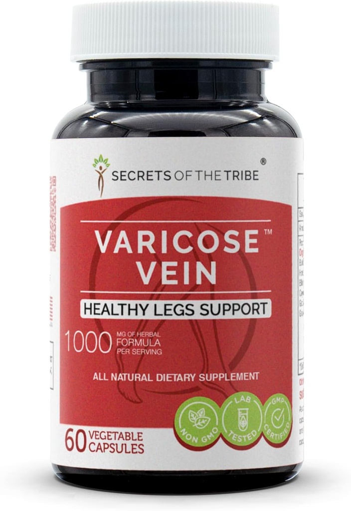 Secrets de la tribu - Vigne varice, soutien des jambes saines, mélange de suppléments à base de plantes (60 capsules)