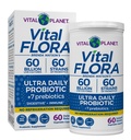 Vital Planet - Vital Flora Ultra Daily Probiotic 60 Million CFU, 60 souches diverses, 7 prébiotiques organiques, soutien immunitaire, digestive du plateau de santé probiotiques stables pour les femmes et les hommes 60 capsules