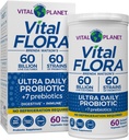 Vital Planet - Vital Flora Ultra Daily Probiotic 60 Million CFU, 60 souches diverses, 7 prébiotiques organiques, soutien immunitaire, digestive du plateau de santé probiotiques stables pour les femmes et les hommes 60 capsules