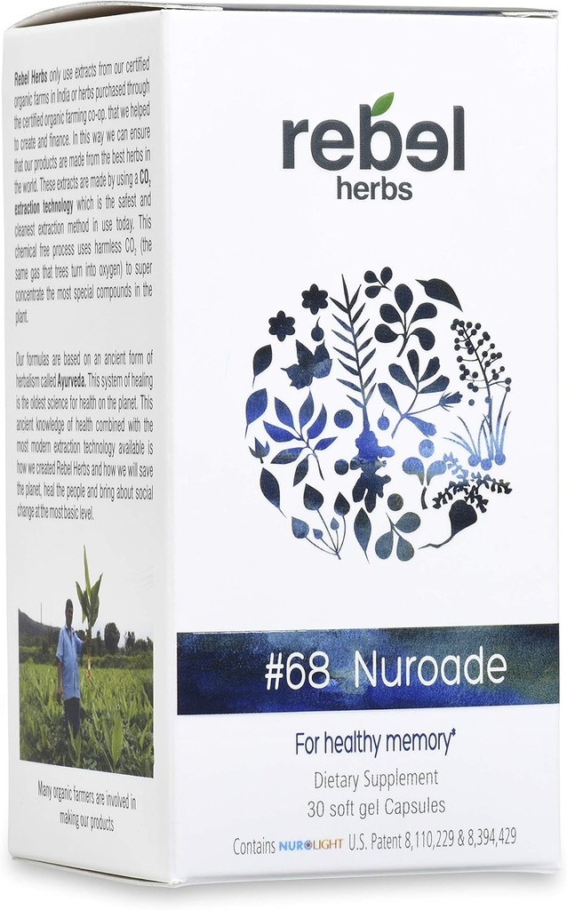 #68 Nuroade Capsules Cerveau Supplément Nootropics Booster - Améliore Focus, Boost Concentration, Améliore Mémoire et Clarté, Améliore Mind, IQ Améliore avec Bacopa et Celastrus