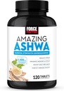 FACTEUR DE FORCE Amazing Ashwa, KSM-66 Ashwagandha Supplément pour le soulagement du stress, Focus, Mémoire, Soutien immunitaire, avec vitamines, minéraux et antioxydants, Suppléments de cortisol pour les femmes, 120 comprimés