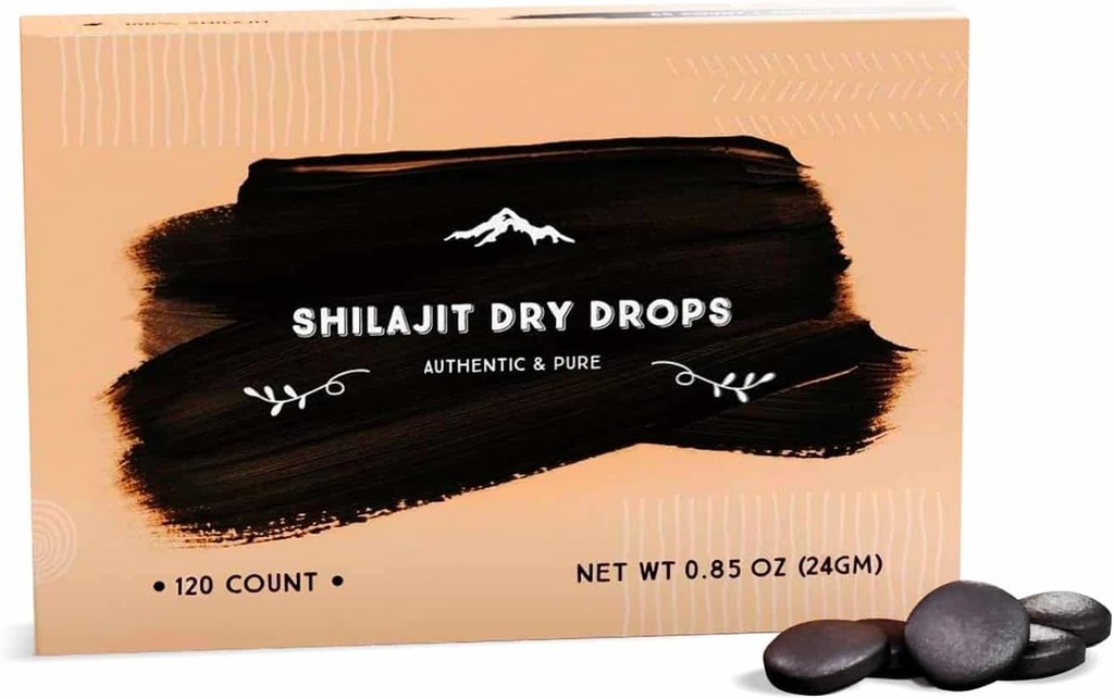 Pure Himalayan Shilajit Dry Drops, 100% Pure Natural Shilajit, Grade A, Max Potency 85+ Clean Trace Minerals & Fulvic Acid pour l'énergie, le métabolisme et le supplément de soutien immunitaire pour les hommes et les femmes (120 onglets)